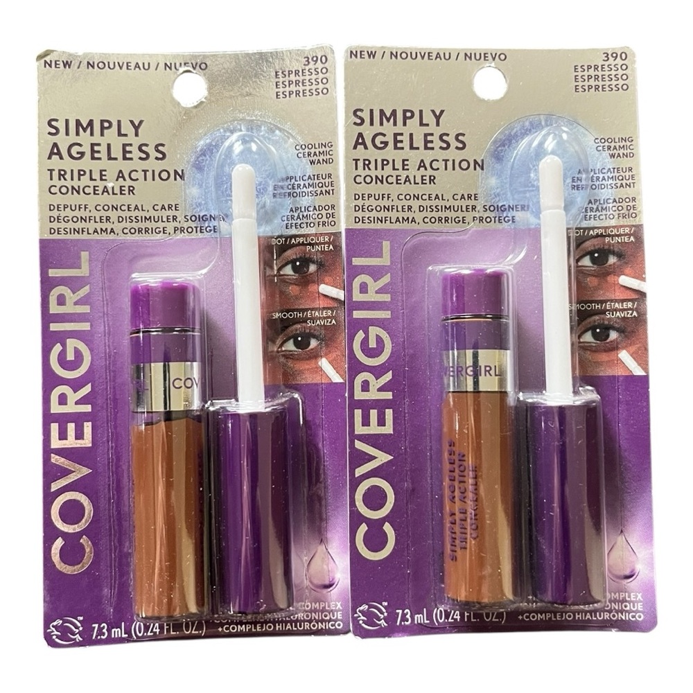 2 New Covergirl Simply Ageless Triple Action Concealers in shade 390 Espresso
